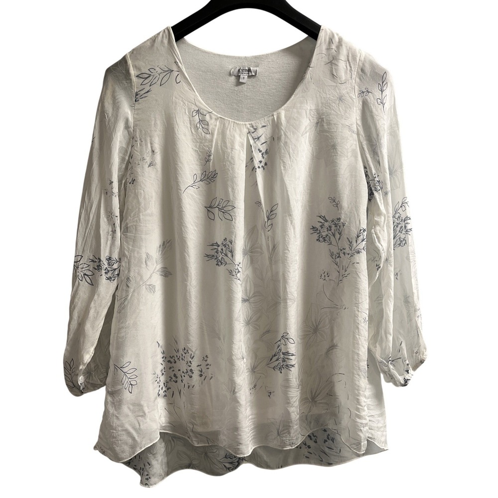 Rosemarine Top White Silk Blue Floral Lined‎ Blouse Size S Spring Office Church